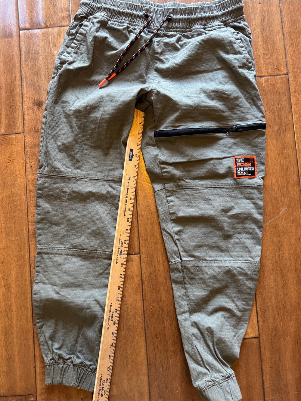 Ecko Unlimited Olive Cargo Jogger Pants with Orange Accents
